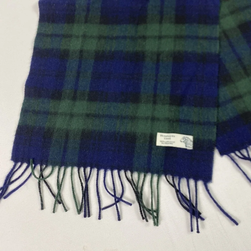 Shepherds Land Scarf Mens‎ Blue 100% Lambswool Plaid Tartan Fringe Soft Winter